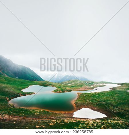 Koruldi lake Caucasus mountains on summer time. Georgia, Upper Svaneti. Landscape photography