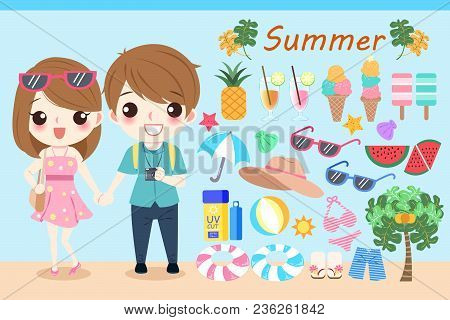 Cartoon People In The Summer On Beach