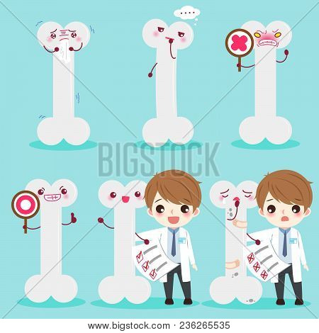 Cartoon Doctor With Bone On The Blue Background
