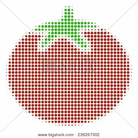 Tomato Vegetable Halftone Vector Icon. Illustration Style Is Dotted Iconic Tomato Vegetable Icon Sym