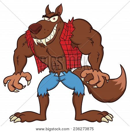 Angry Werewolf Cartoon Mascot Character. Illustration Isolated On White  Background