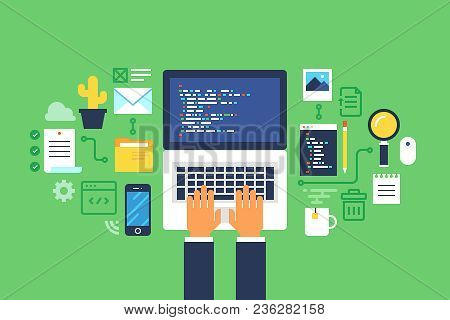 Programming And Coding, Website Development, Web Design.flat Design Modern Vector Illustration Conce