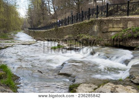Mountain River Olkhovka In Kislovodsk Park, Water Flow
