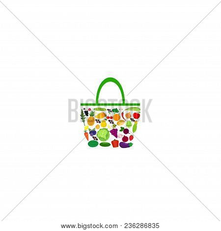 Bag With Fruits And Vegetables On White Background