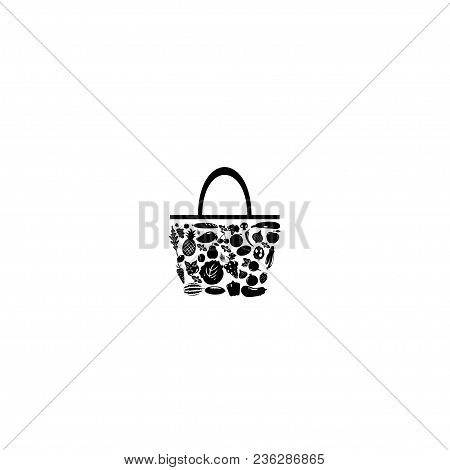 Black Bag With Fruits And Vegetables On White Background