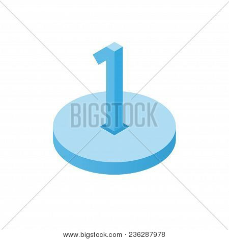 Isometric Blue One Icon On Disk, 3d Character, Vector Eps10