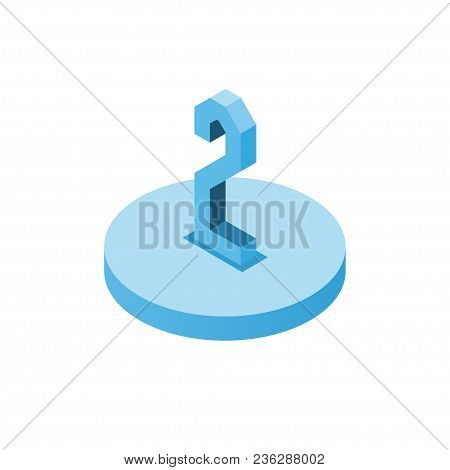 Isometric Blue Two Icon On Disk, 3d Character, Vector Eps10