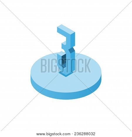 Isometric Blue Three Icon On Disk, 3d Character, Vector Eps10