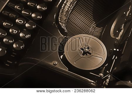 Detail Of A Part Old Retro Typewriter Ready For Writing In Sephia Color