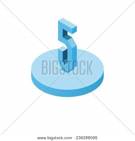 Isometric Blue Five Icon On Disk, 3d Character, Vector Eps10