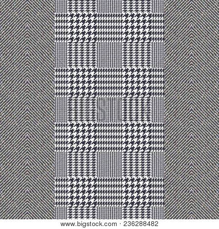 Seamless Chevron And Hounds Tooth Pattern For Fabric Design. Grey Palette, Small Scale.
