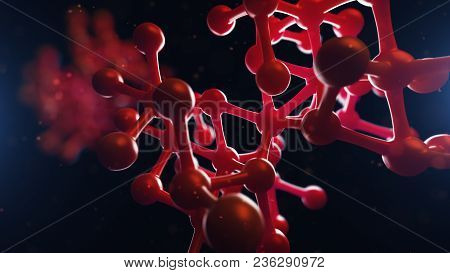 3d Illustration Of Atomic Grids Is Seen Against A Blurred Blue Background. Concept Of Medicine And S