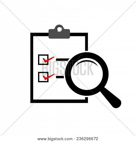 Magnifier Assessment Checklist Icon. Vector Flat Style, Symbol