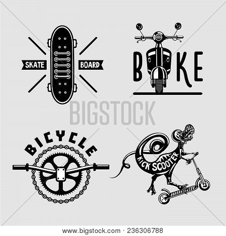 Vintage City Transportation Embleme Collection. Urban Exterme Sport Set. Black And White T Shirt Pri