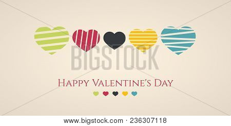 Valentine Minimal Illustration Of Five Hearts. Vector Background.