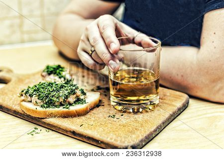 Pickled Herring With Chopped Onions And A Glass Of Beer.