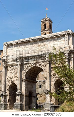 Rome, Italy - June 24, 2017: Capitoline Hill, Septimius Severus Arch At Roman Forum In City Of Rome,