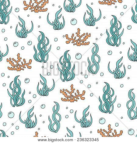 Vector Blue Freen Seaweed Texture Seamless Pattern Background