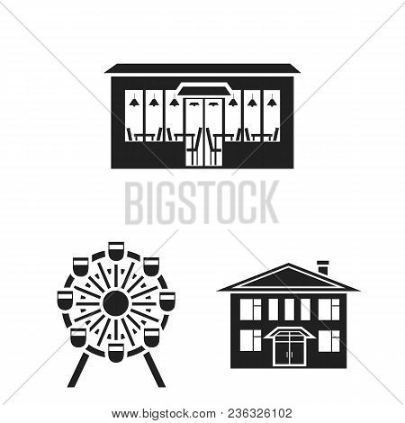 Building And Architecture Black Icons In Set Collection For Design. Construction And Institution Vec