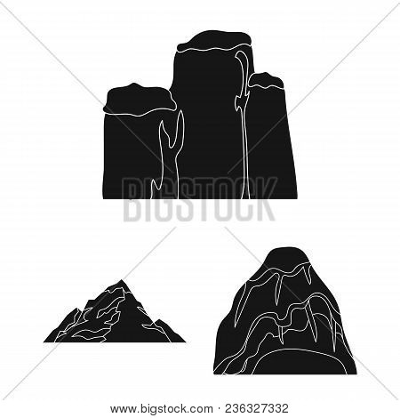 Different Mountains Black Icons In Set Collection For Design.mountains And Landscape Vector Symbol S