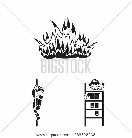 Fire Department Black Icons In Set Collection For Design. Firefighters And Equipment Vector Symbol S