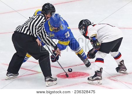 Kyiv, Ukraine - April 14, 2018: Iihf 2018 Ice Hockey U18 World Championship Div 1 Group B Game Ukrai