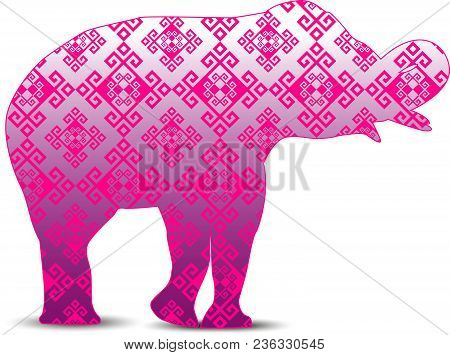 Silhouette Of Elephant With Vintage Ethnic Damask Elements.