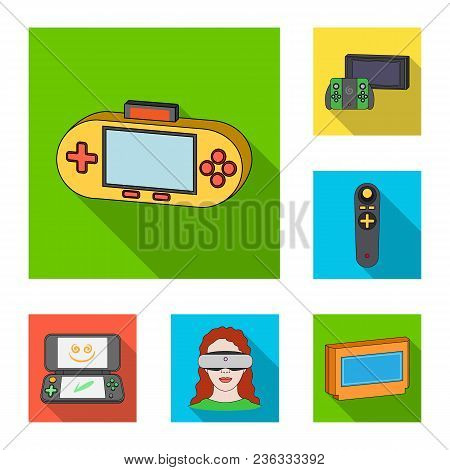 Game Console And Virtual Reality Flat Icons In Set Collection For Design.game Gadgets Vector Symbol 