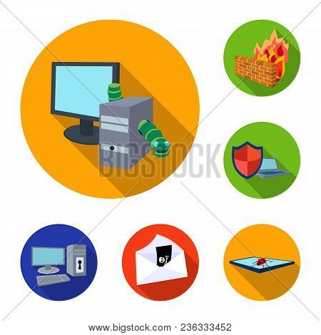 Hacker And Hacking Flat Icons In Set Collection For Design. Hacker And Equipment Vector Symbol Stock