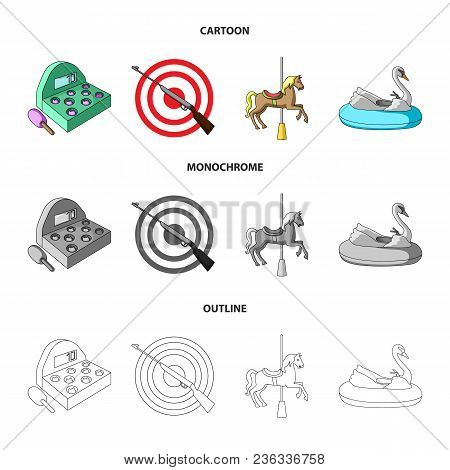 A Game With A Bat, A Target With A Gun, A Horse On A Carousel, A Swan Attraction. Amusement Park Set
