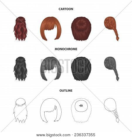 Kara, Red Braid And Other Types Of Hairstyles. Back Hairstyle Set Collection Icons In Cartoon, Outli