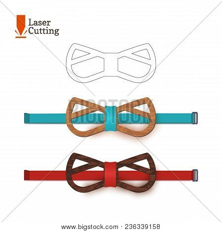 Laser Cut Bow-tie Template For Diy. Vector Silhouette With Cute Cat Ears For Cutting A Bow Tie On A 