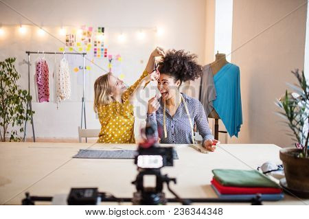 Young Creative Women In A Studio, Having Fun. Startup Business.