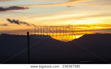 View Of Enna And Calascibetta Skyline At Sunset From Leonforte