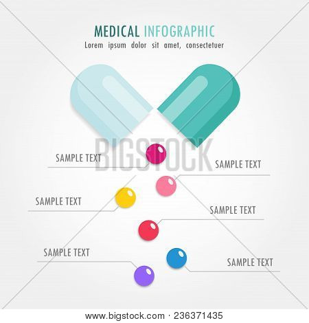 Greeen Capsule And Colorful Pills Medical Infographic.