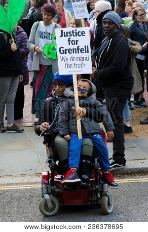 London, United Kingdom, 14th April 2018:- Marchers On A Silent March From Kensington Town Hall To Th