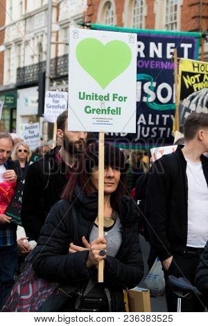 London, United Kingdom, 14th April 2018:- Marchers On A Silent March From Kensington Town Hall To Th