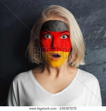 Portrait Of Sad Woman With The Flag Of Argentina Painted On Her Face. Football Or Soccer Team Fan, S