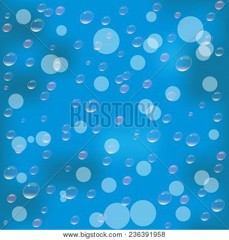 Water Drops On Blue Background.rain. Raindrops On Glass. Vector Illustration.