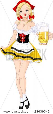 Oktoberfest Illustration af søde tyske pige serverer øl