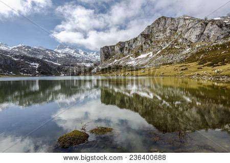 Fantastic Lake Ercina, One Of The Famous Lakes Of Covadonga, Asturias , Spain