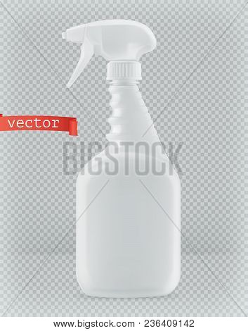 Packaging Building And Sanitary. White Plastic Bottle, Reiniger Cleaner. 3d Realism, Vector Mockup