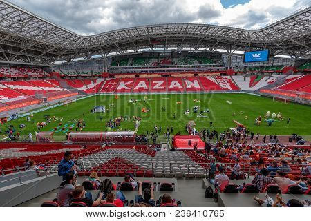 Kazan, Russia - June 3, 2016: People And Interior Of Kazan Arena Stadium In Russia. The Stadium Will