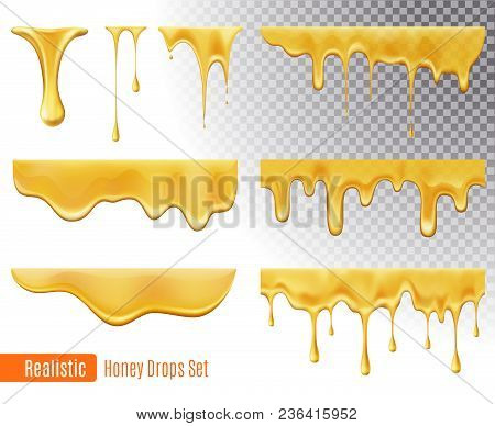 Melting Honey Drops Realistic Transparent Set Isolated Vector Illustration