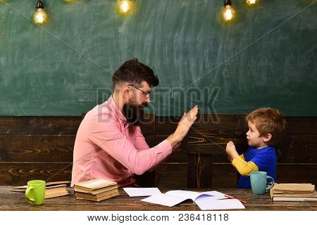 Student Studying Online Courses With Computer. Great Teacher Conveys Sense Of Leadership To Students