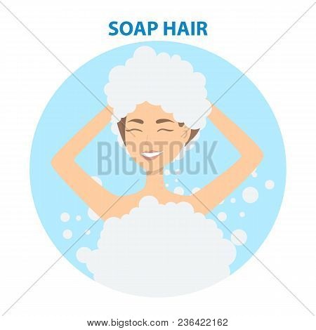 Hair Care. Woman Washing Hair With Shampoo.
