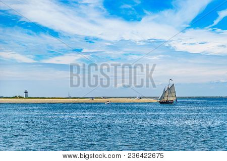 Wo-masted Yacht And Beautiful Landscape Of Ocean Beach Cape Cod Massachusetts Us