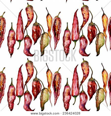 Pepper Wild Vegetables In A Watercolor Style Pattern. Full Name Of The Vegetables: Pepper . Aquarell