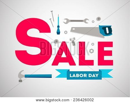 Labor Day Sale Illustrations Set With Construction Equipment.