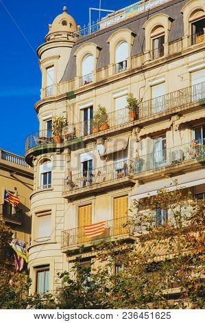 View Of Barcelona House. Spain. Via Laietana Is Name Of Major Thoroughfare In Old District.